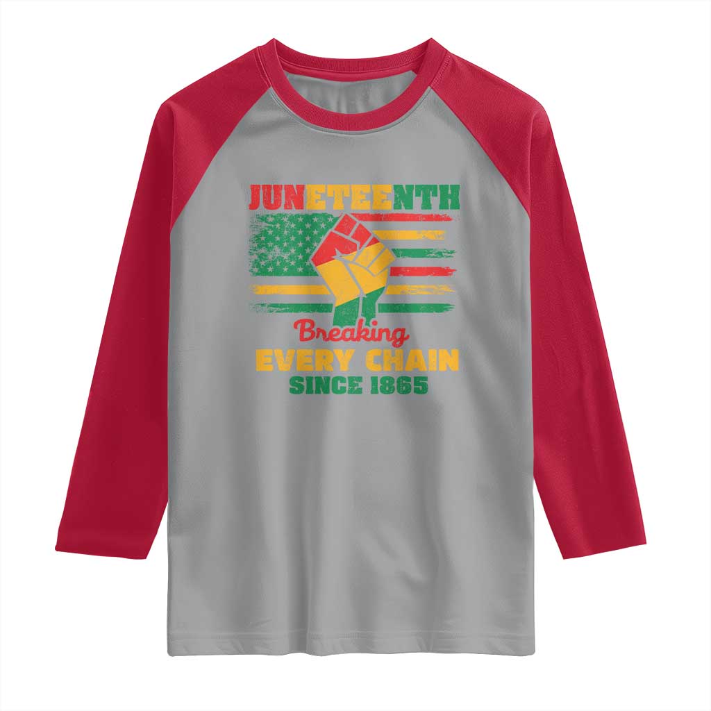 Juneteenth Raglan Shirt Breaking Every Chain Since 1865 American Flag