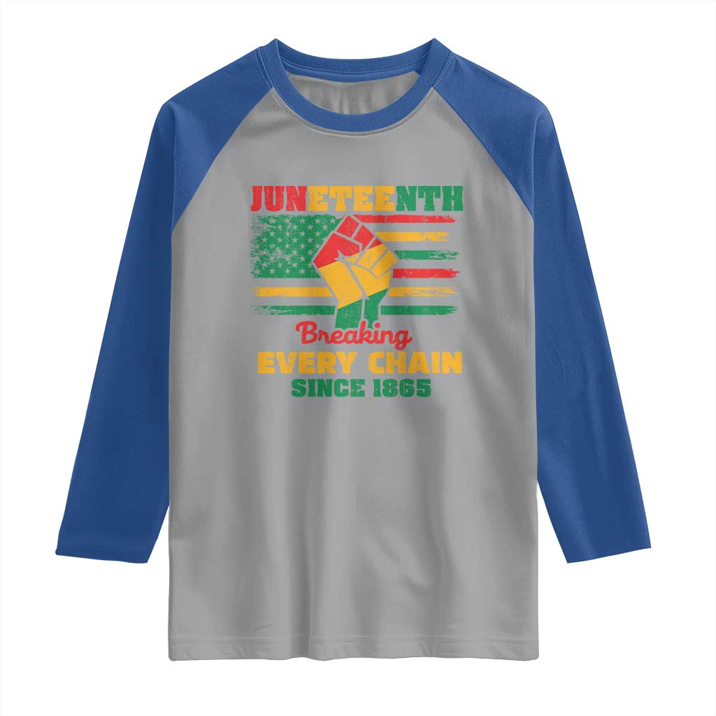 Juneteenth Raglan Shirt Breaking Every Chain Since 1865 American Flag