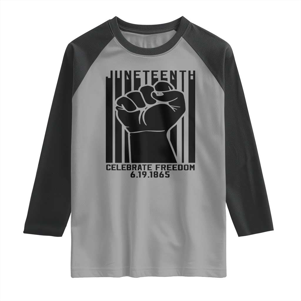 Juneteenth 1865 Independence Raglan Shirt Celebrate Freedom Raised Fist