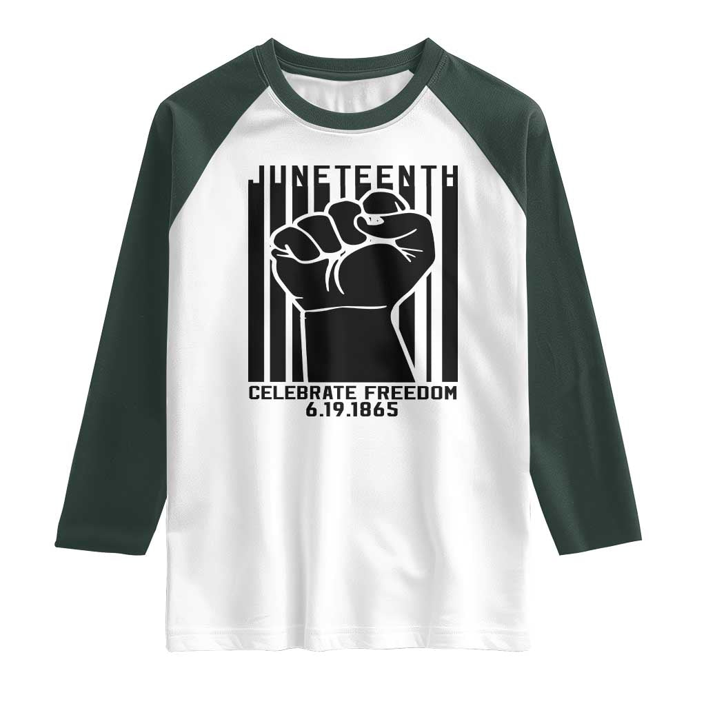 Juneteenth 1865 Independence Raglan Shirt Celebrate Freedom Raised Fist