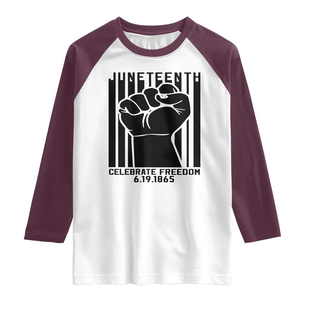 Juneteenth 1865 Independence Raglan Shirt Celebrate Freedom Raised Fist