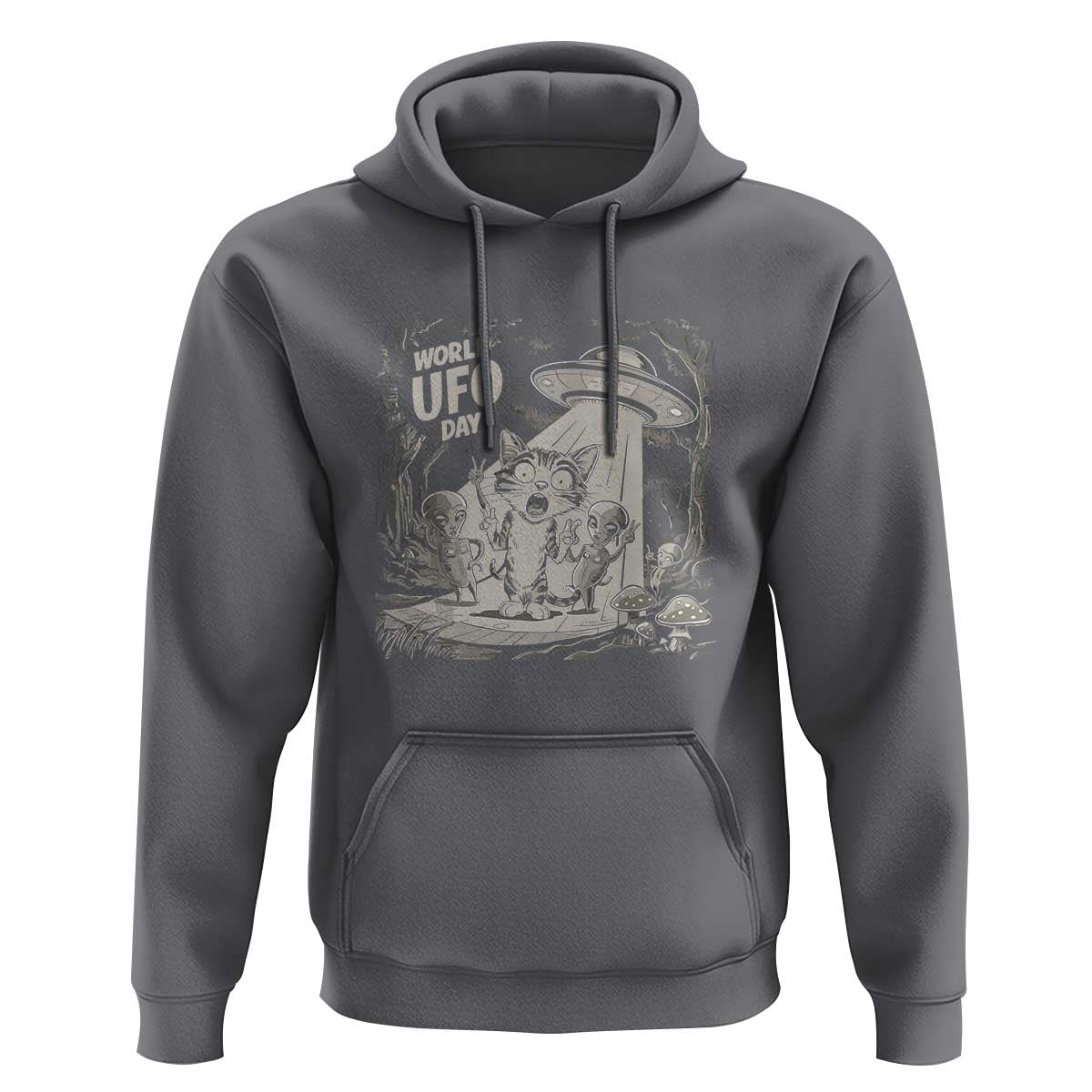 Funny Surprised Cat with UFOs Peace Sign Alien UFO Invasion Hoodie - Wonder Print Shop