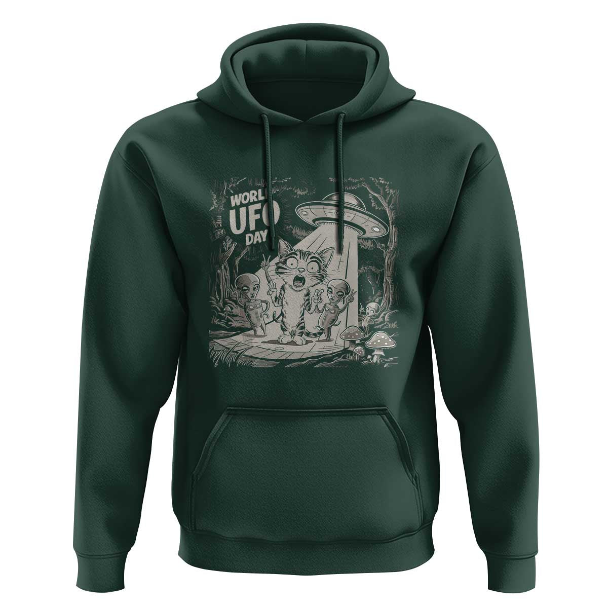 Funny Surprised Cat with UFOs Peace Sign Alien UFO Invasion Hoodie - Wonder Print Shop