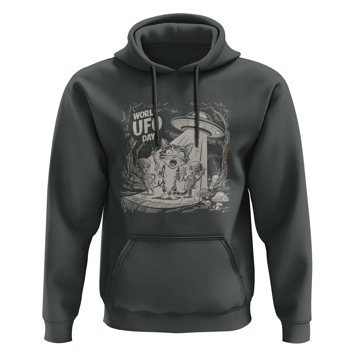 Funny Surprised Cat with UFOs Peace Sign Alien UFO Invasion Hoodie - Wonder Print Shop