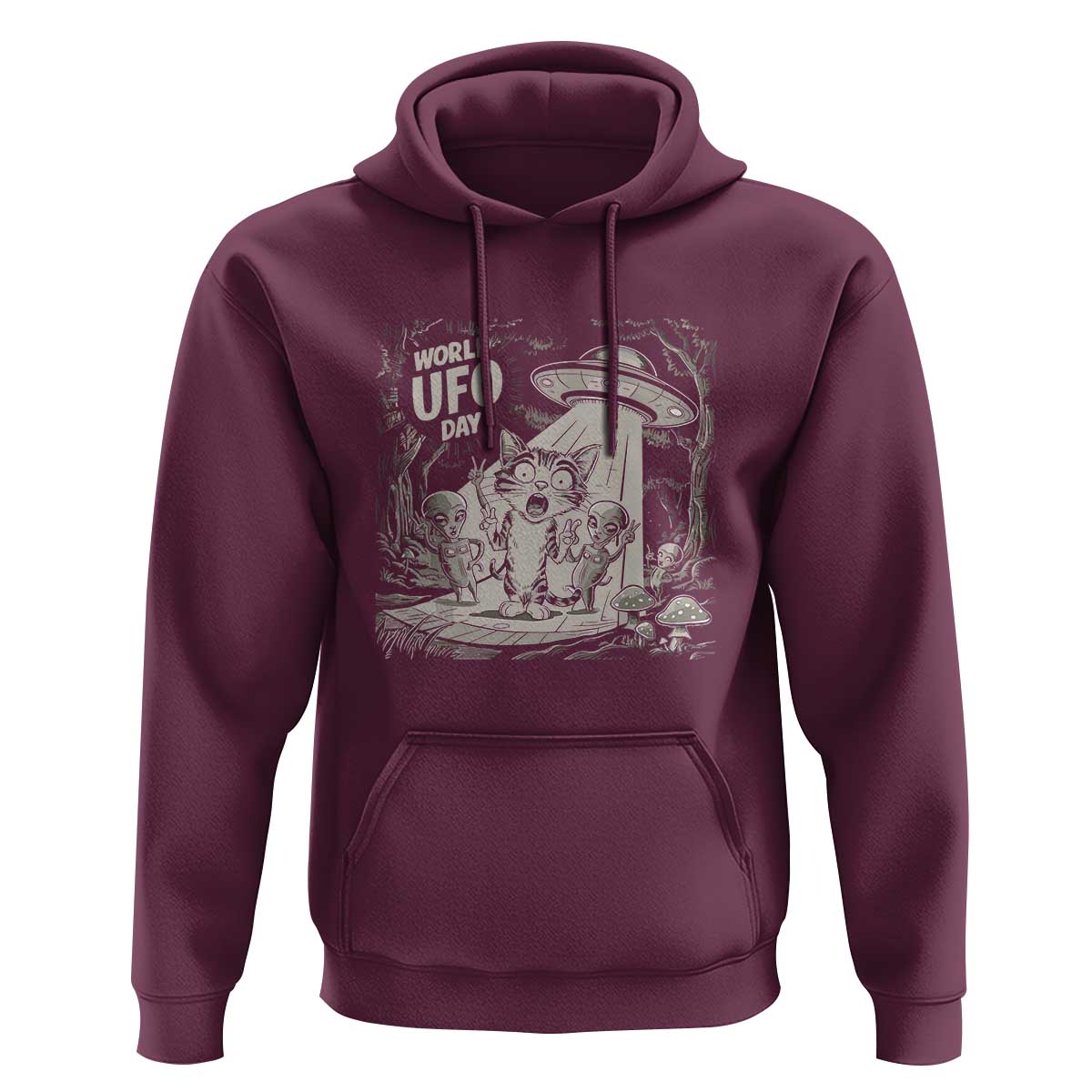 Funny Surprised Cat with UFOs Peace Sign Alien UFO Invasion Hoodie - Wonder Print Shop