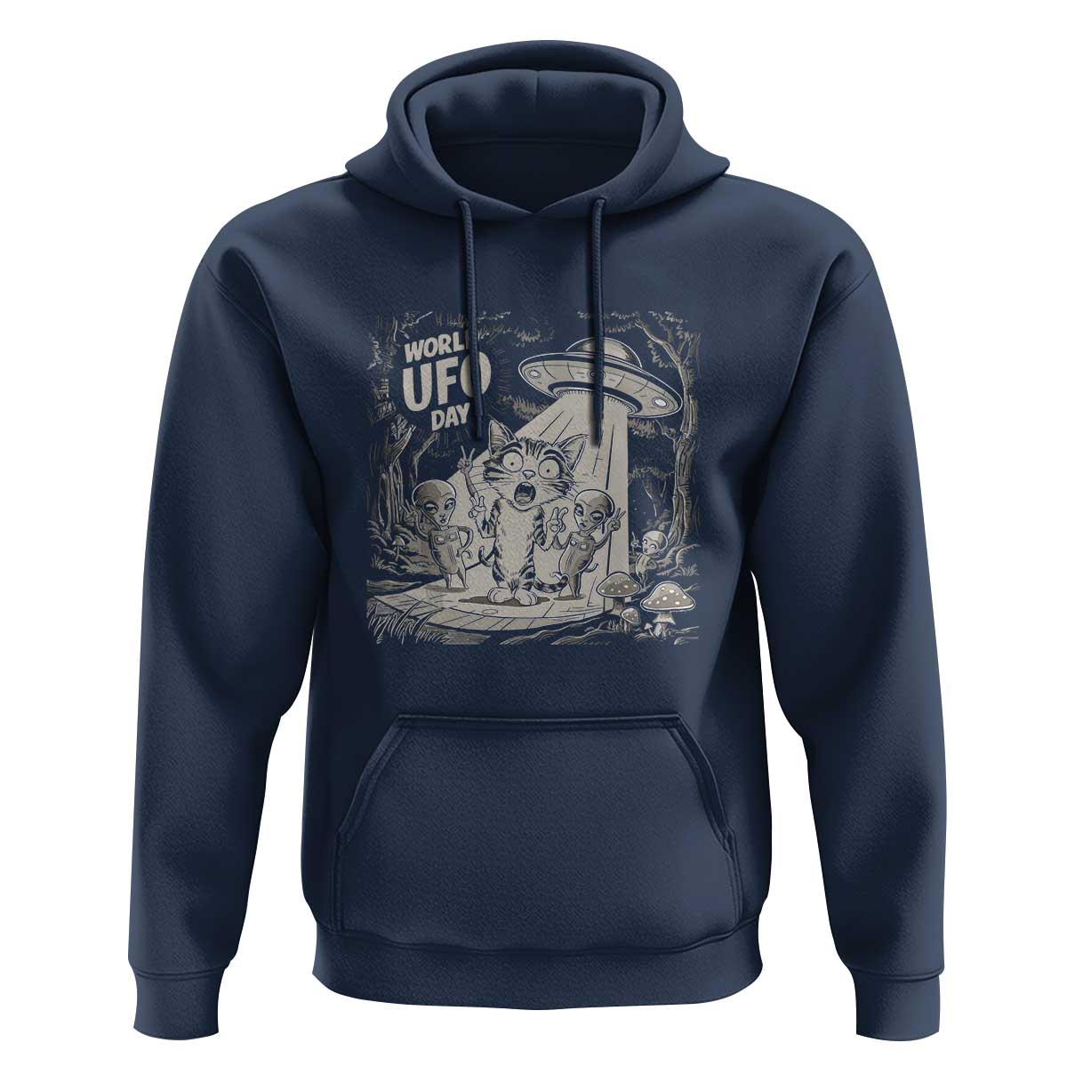 Funny Surprised Cat with UFOs Peace Sign Alien UFO Invasion Hoodie - Wonder Print Shop