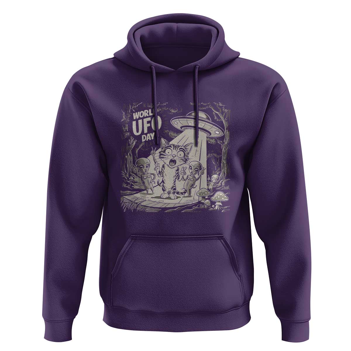 Funny Surprised Cat with UFOs Peace Sign Alien UFO Invasion Hoodie - Wonder Print Shop