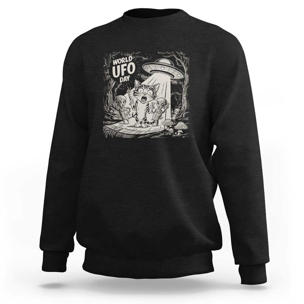Funny Surprised Cat with UFOs Peace Sign Alien UFO Invasion Sweatshirt - Wonder Print Shop