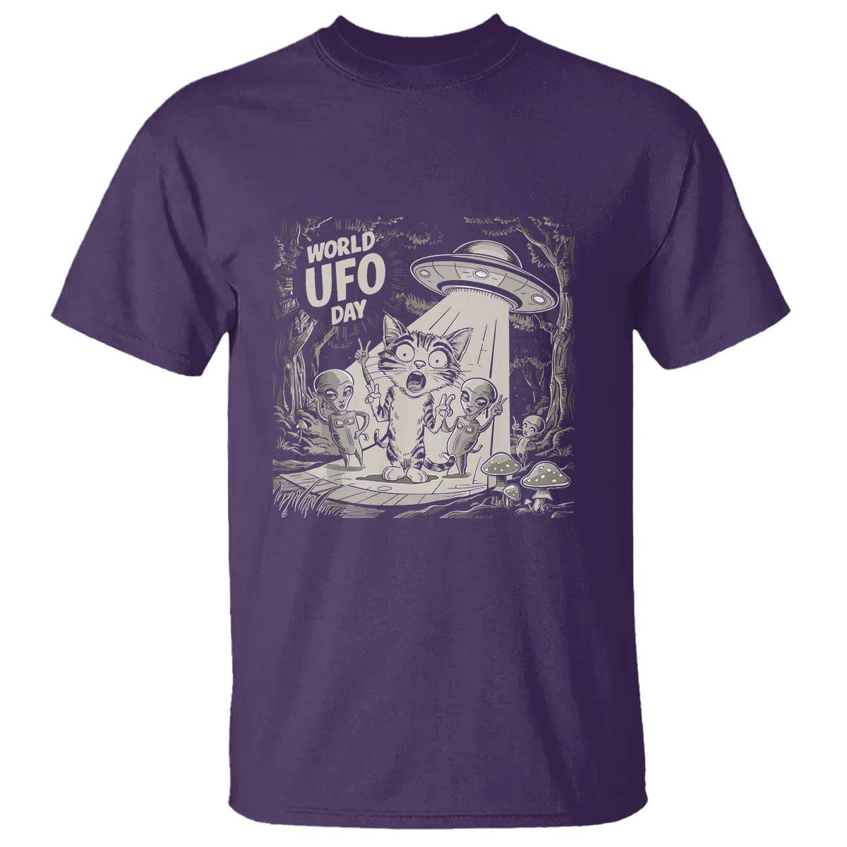 Funny Surprised Cat with UFOs Peace Sign Alien UFO Invasion T Shirt - Wonder Print Shop