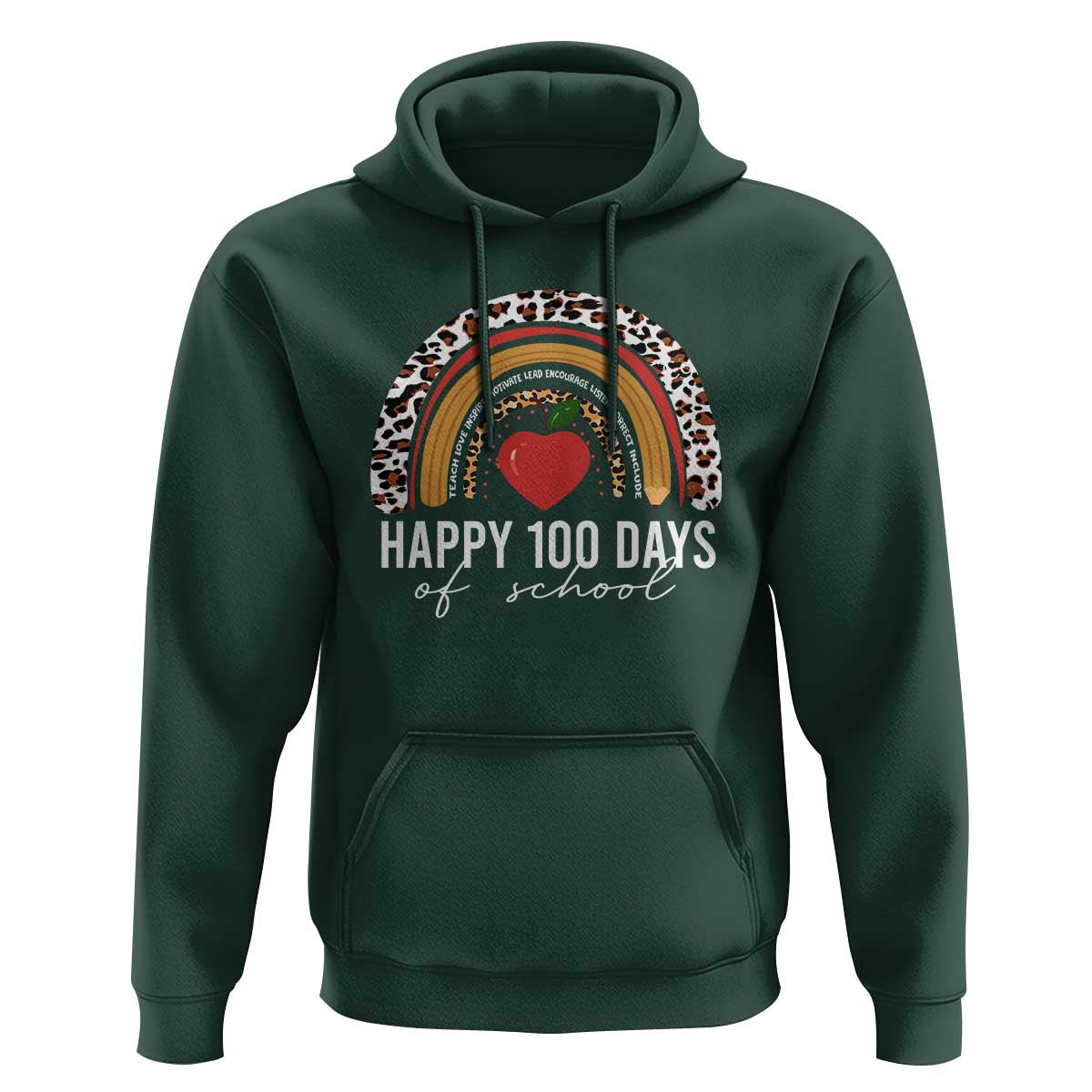 Rainbow 100 Days of School Hoodie Womens Happy 100th Day for Teacher - Wonder Print Shop