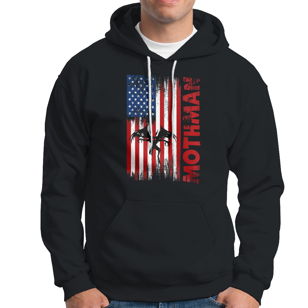 Mothman Cryptid Cryptozoology Hoodie with American Flag - Wonder Print Shop