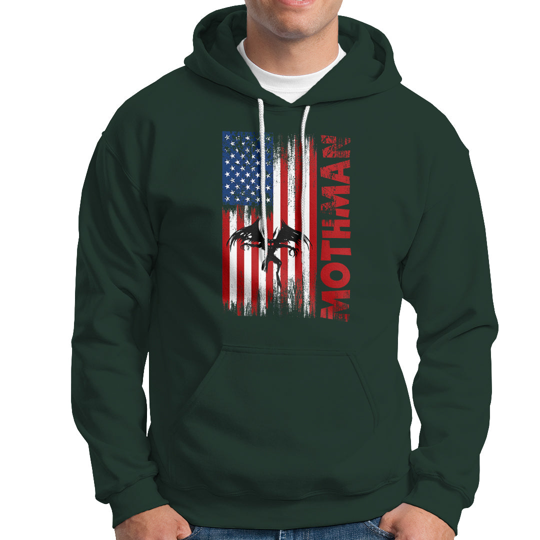 Mothman Cryptid Cryptozoology Hoodie with American Flag - Wonder Print Shop
