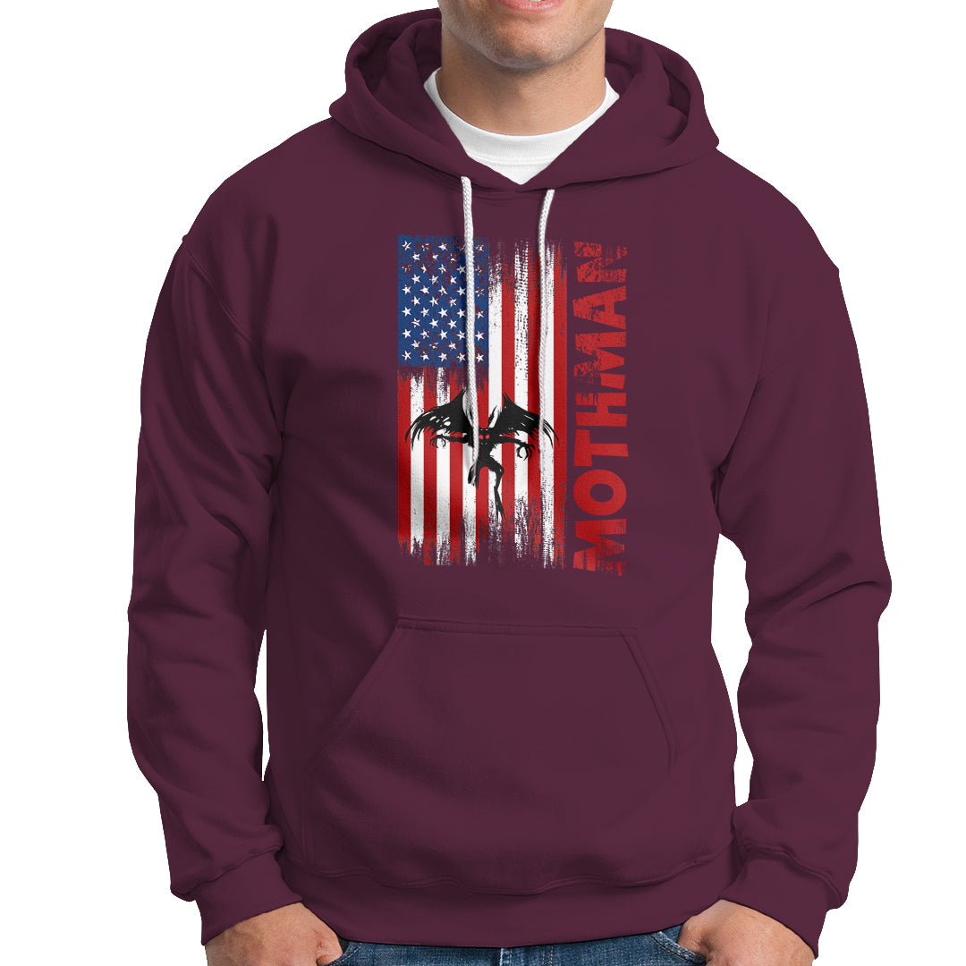 Mothman Cryptid Cryptozoology Hoodie with American Flag - Wonder Print Shop