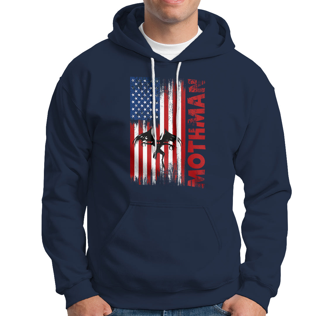 Mothman Cryptid Cryptozoology Hoodie with American Flag - Wonder Print Shop