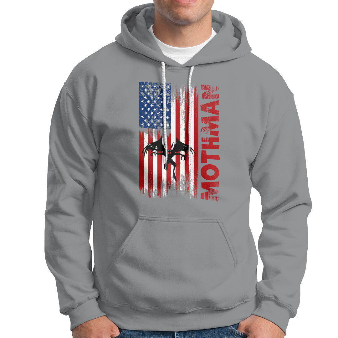 Mothman Cryptid Cryptozoology Hoodie with American Flag - Wonder Print Shop