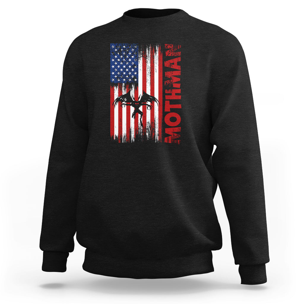 Mothman Cryptid Cryptozoology Sweatshirt with American Flag - Wonder Print Shop