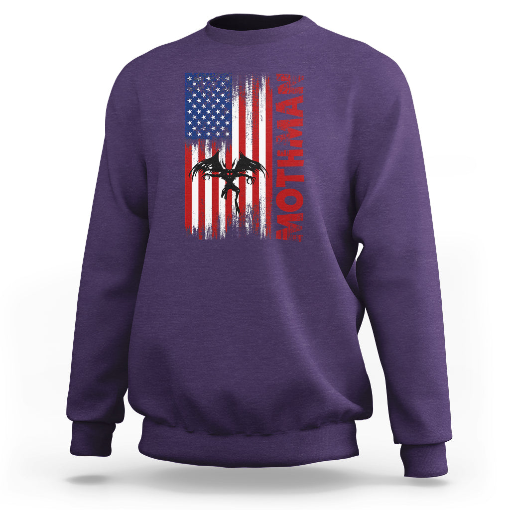 Mothman Cryptid Cryptozoology Sweatshirt with American Flag - Wonder Print Shop