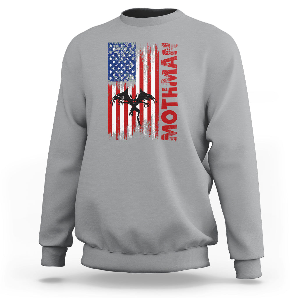 Mothman Cryptid Cryptozoology Sweatshirt with American Flag - Wonder Print Shop