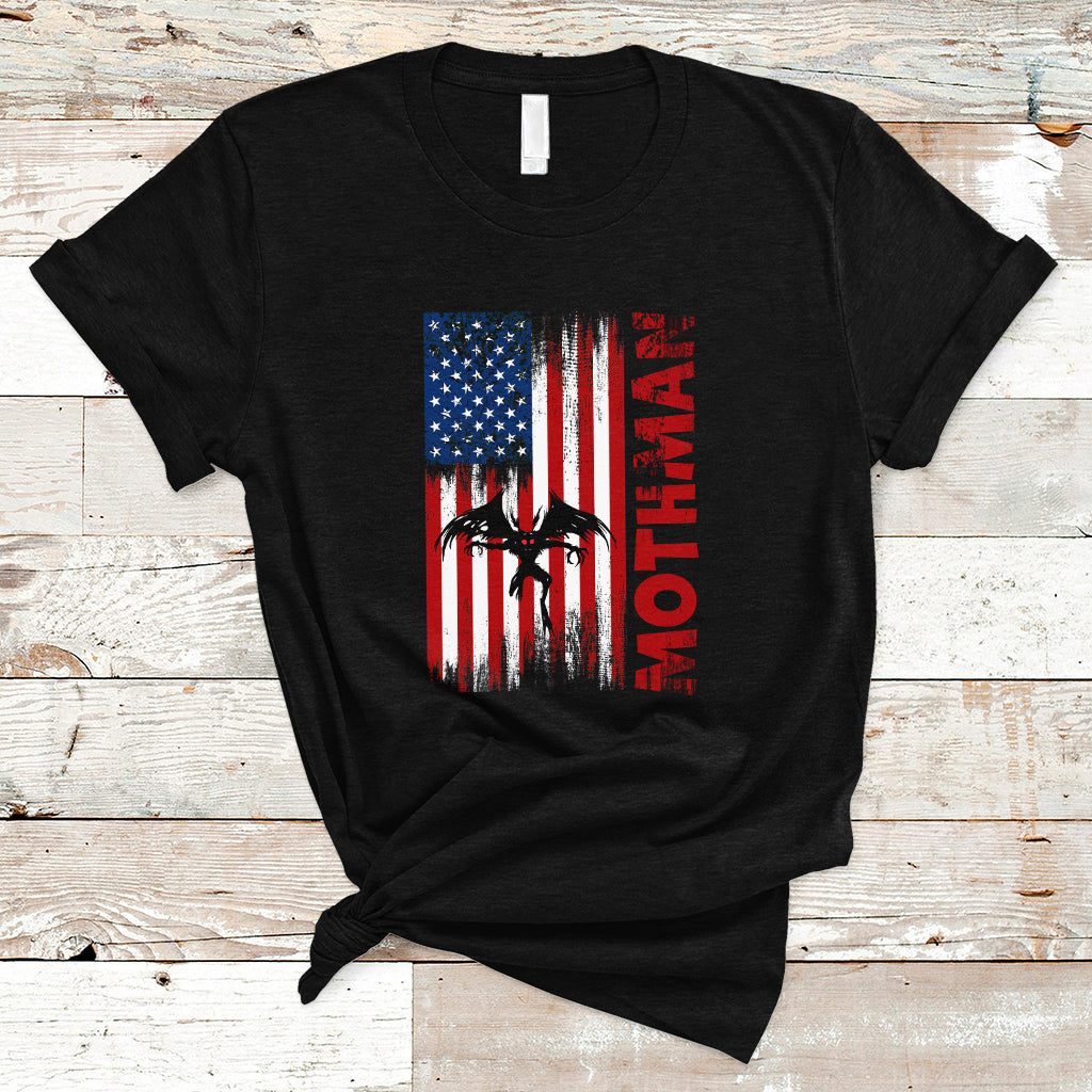 Mothman Cryptid Cryptozoology T Shirt with American Flag - Wonder Print Shop