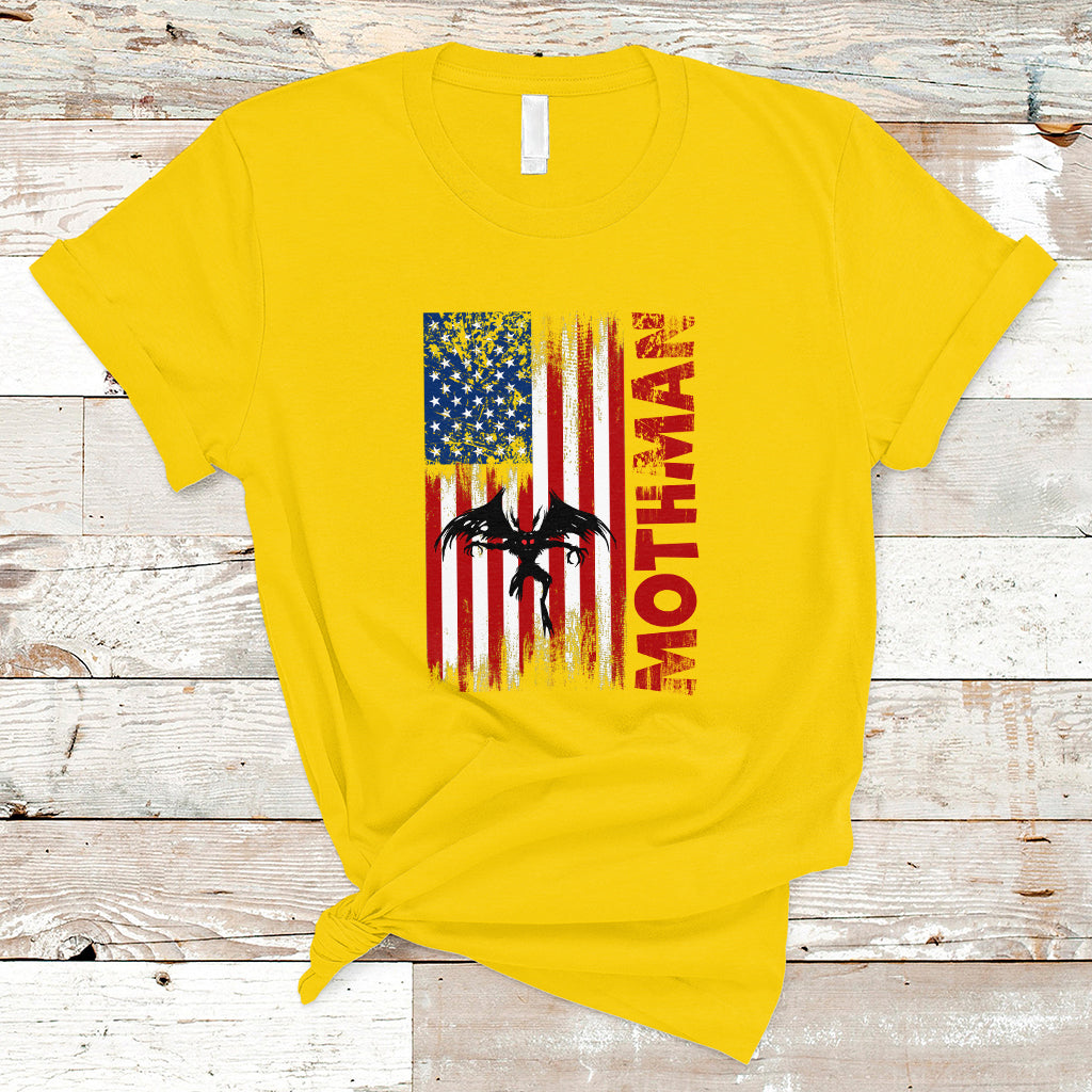 Mothman Cryptid Cryptozoology T Shirt with American Flag - Wonder Print Shop