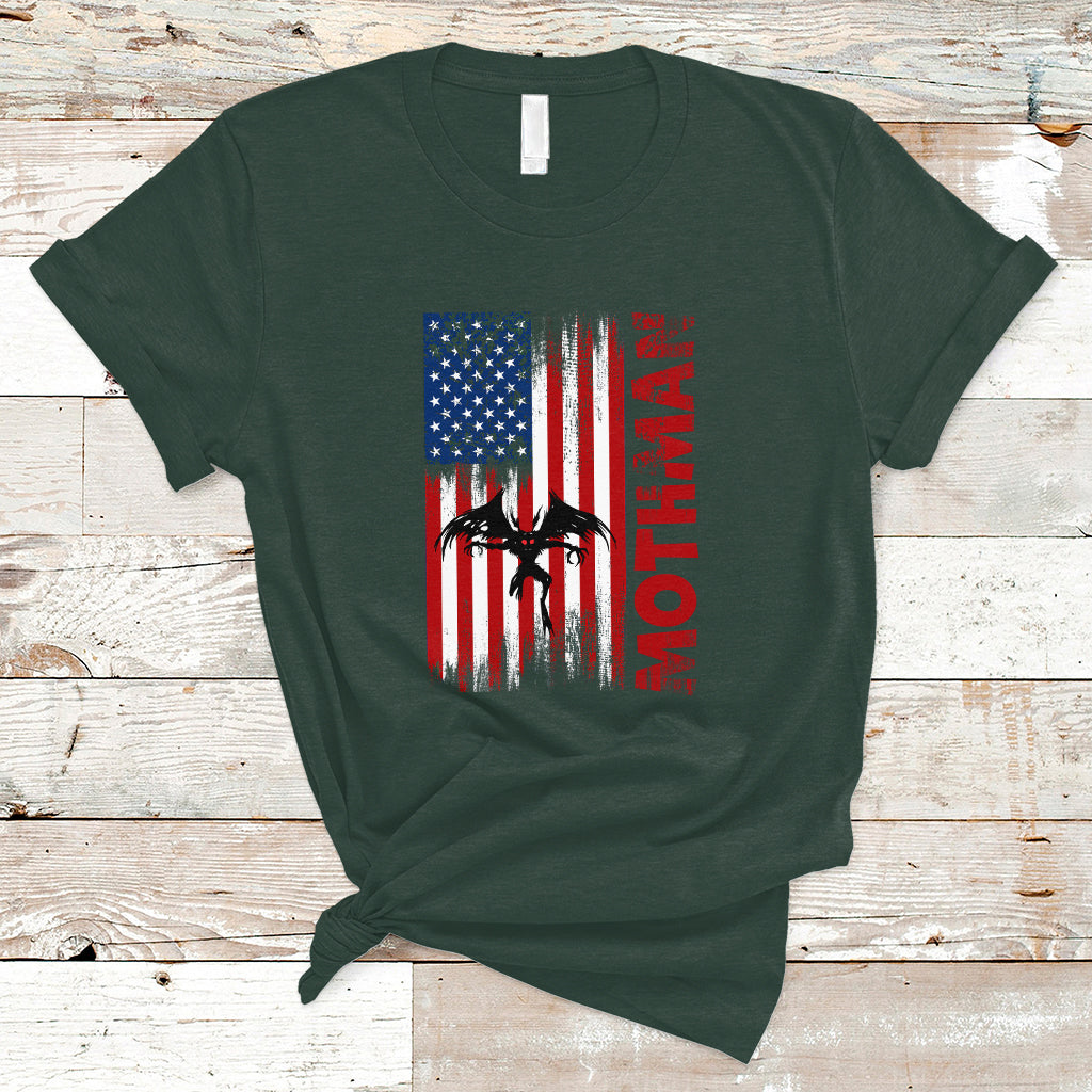 Mothman Cryptid Cryptozoology T Shirt with American Flag - Wonder Print Shop