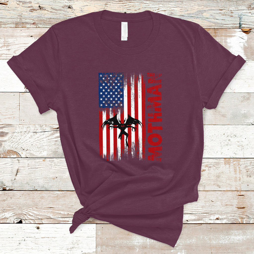 Mothman Cryptid Cryptozoology T Shirt with American Flag - Wonder Print Shop