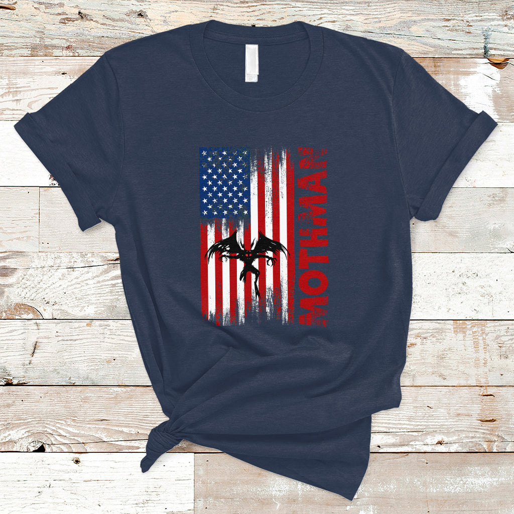 Mothman Cryptid Cryptozoology T Shirt with American Flag - Wonder Print Shop
