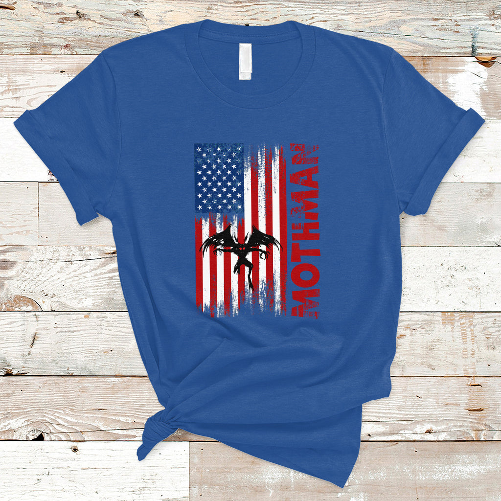 Mothman Cryptid Cryptozoology T Shirt with American Flag - Wonder Print Shop