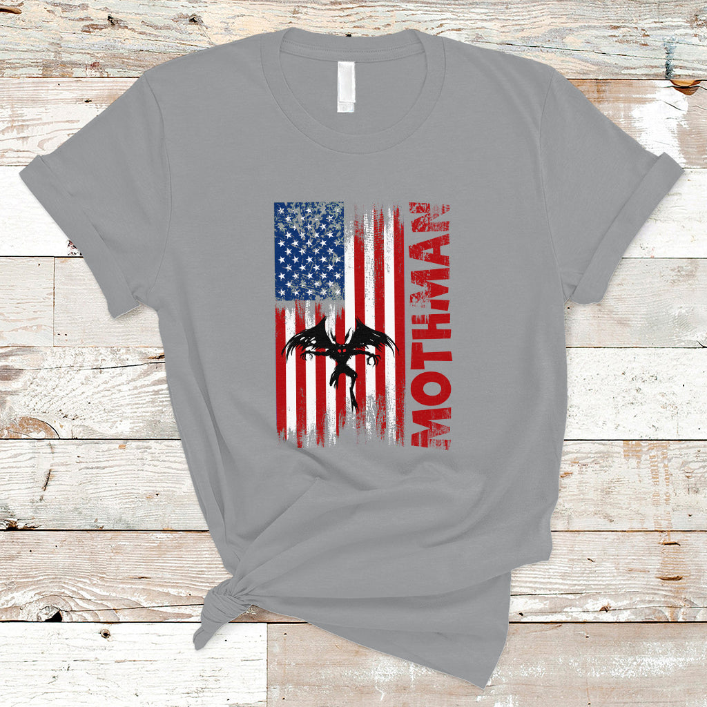Mothman Cryptid Cryptozoology T Shirt with American Flag - Wonder Print Shop