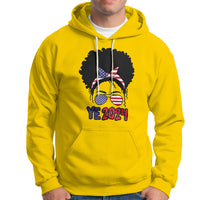 Daisy yellow pullover hoodie with front 'YE2024' graphic and drawstring hood