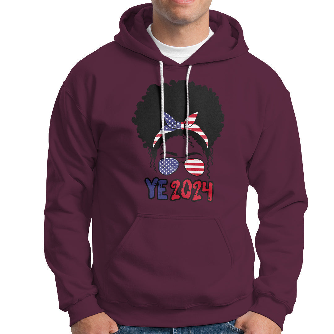 Maroon pullover hoodie with front 'YE2024' graphic and drawstring hood
