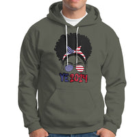 Military green pullover hoodie with front 'YE2024' graphic and drawstring hood