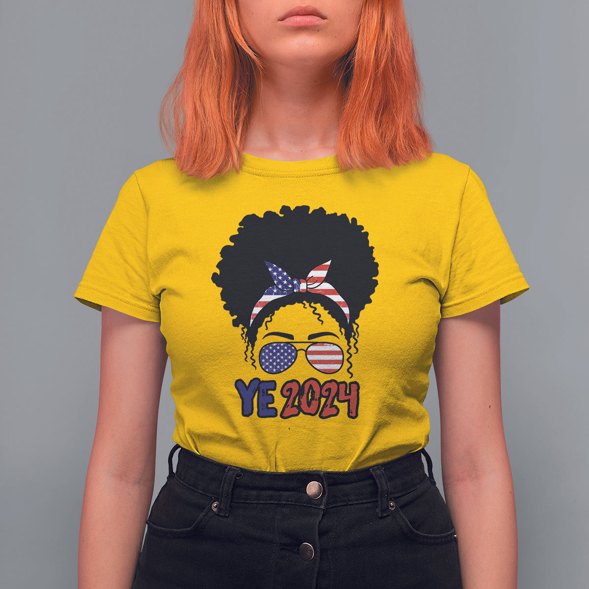 YE For President 2024 YE2024 T Shirt For Women Messy Bun - Wonder Print Shop