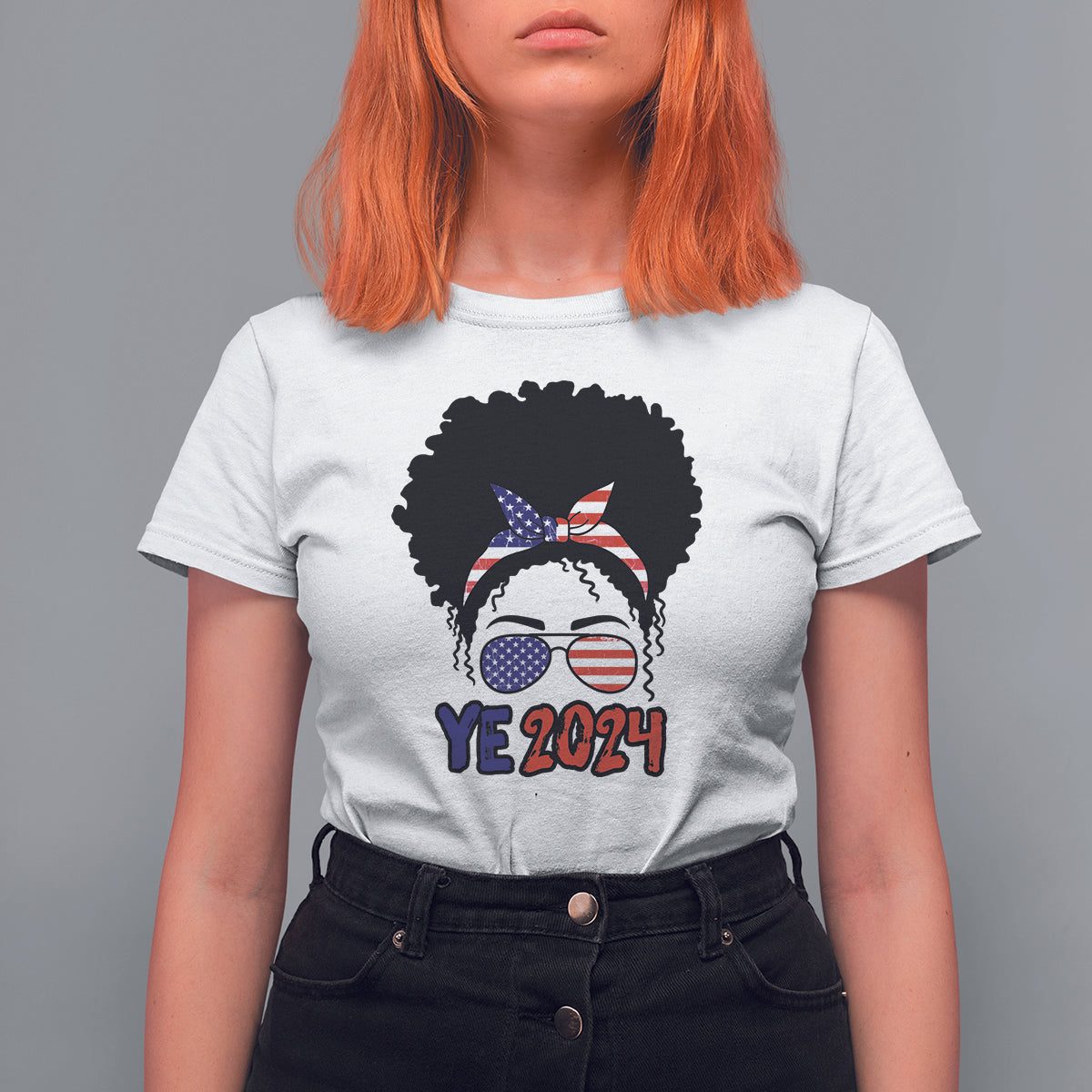 YE For President 2024 YE2024 T Shirt For Women Messy Bun - Wonder Print Shop