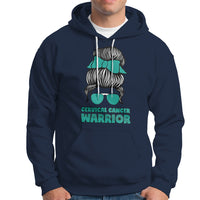 Cervical Cancer Warrior Hoodie Messy Bun Teal Ribbon - Wonder Print Shop