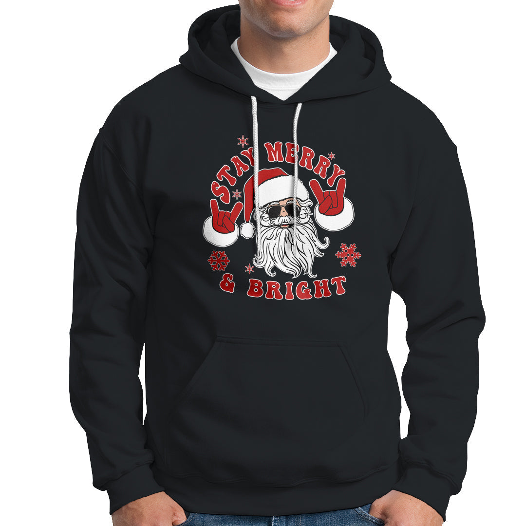 Retro Groovy Stay Merry & Bright Christmas Cute Santa Claus Hoodie - Wonder Print Shop