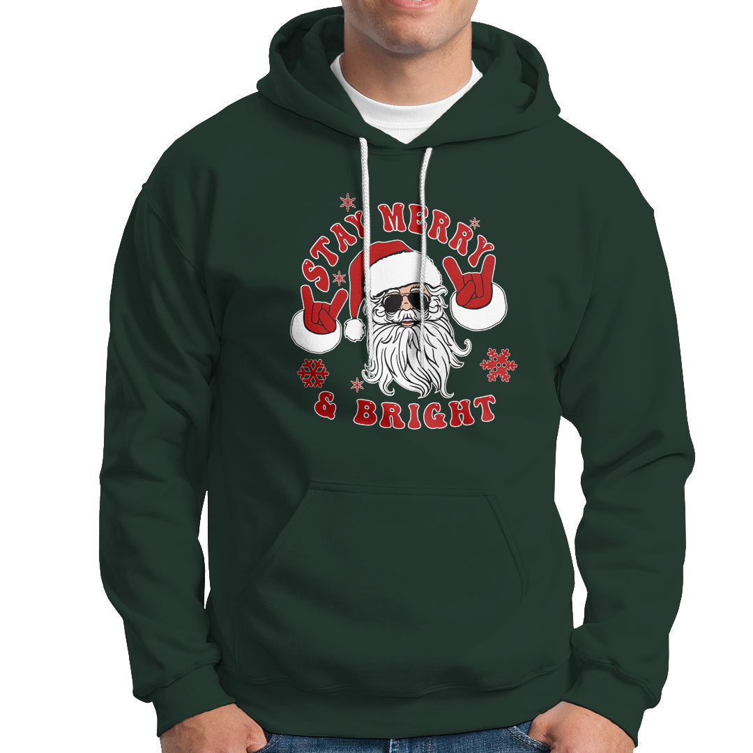 Retro Groovy Stay Merry & Bright Christmas Cute Santa Claus Hoodie - Wonder Print Shop