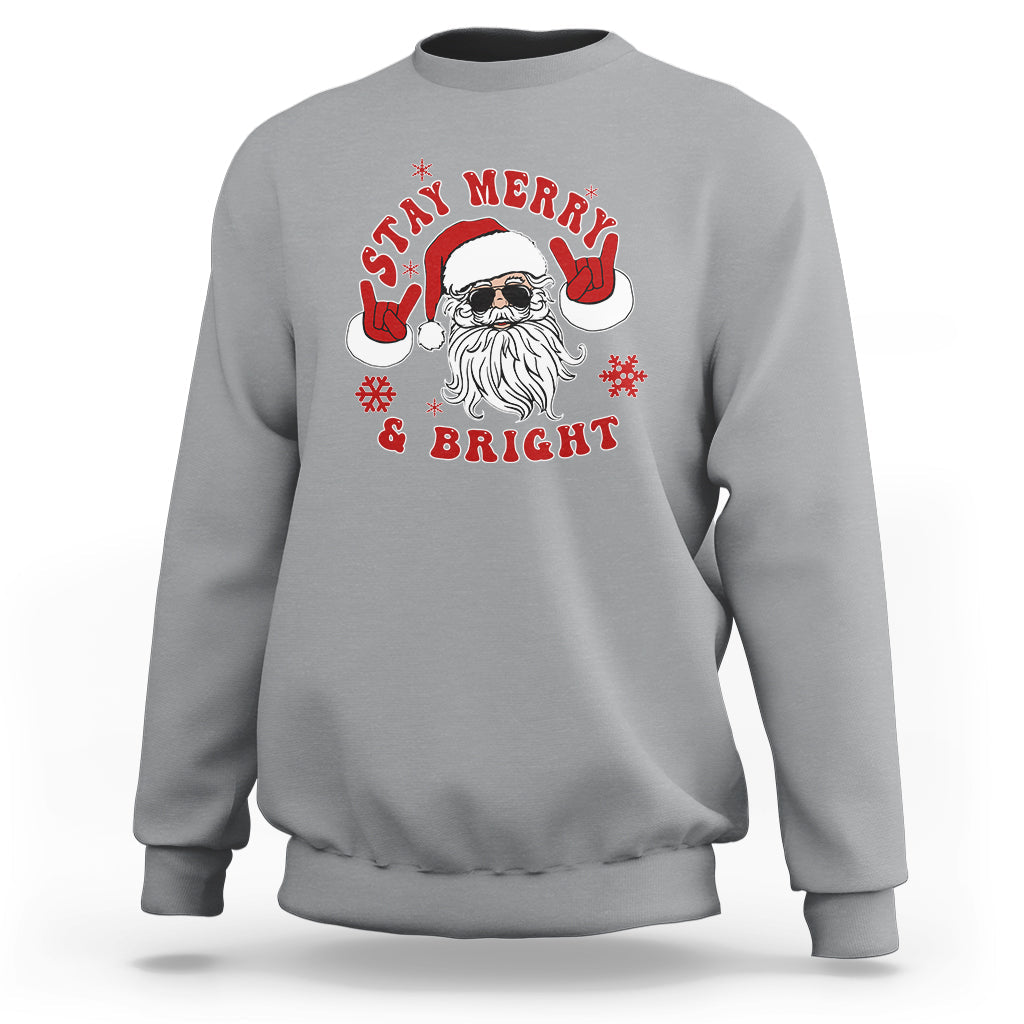 Retro Groovy Stay Merry & Bright Christmas Cute Santa Claus Sweatshirt - Wonder Print Shop