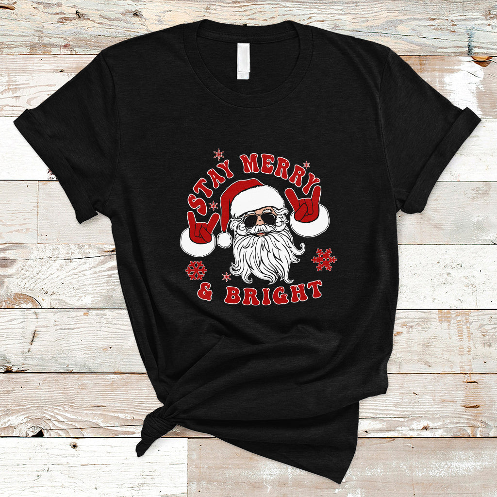 Retro Groovy Stay Merry & Bright Christmas Cute Santa Claus T Shirt - Wonder Print Shop