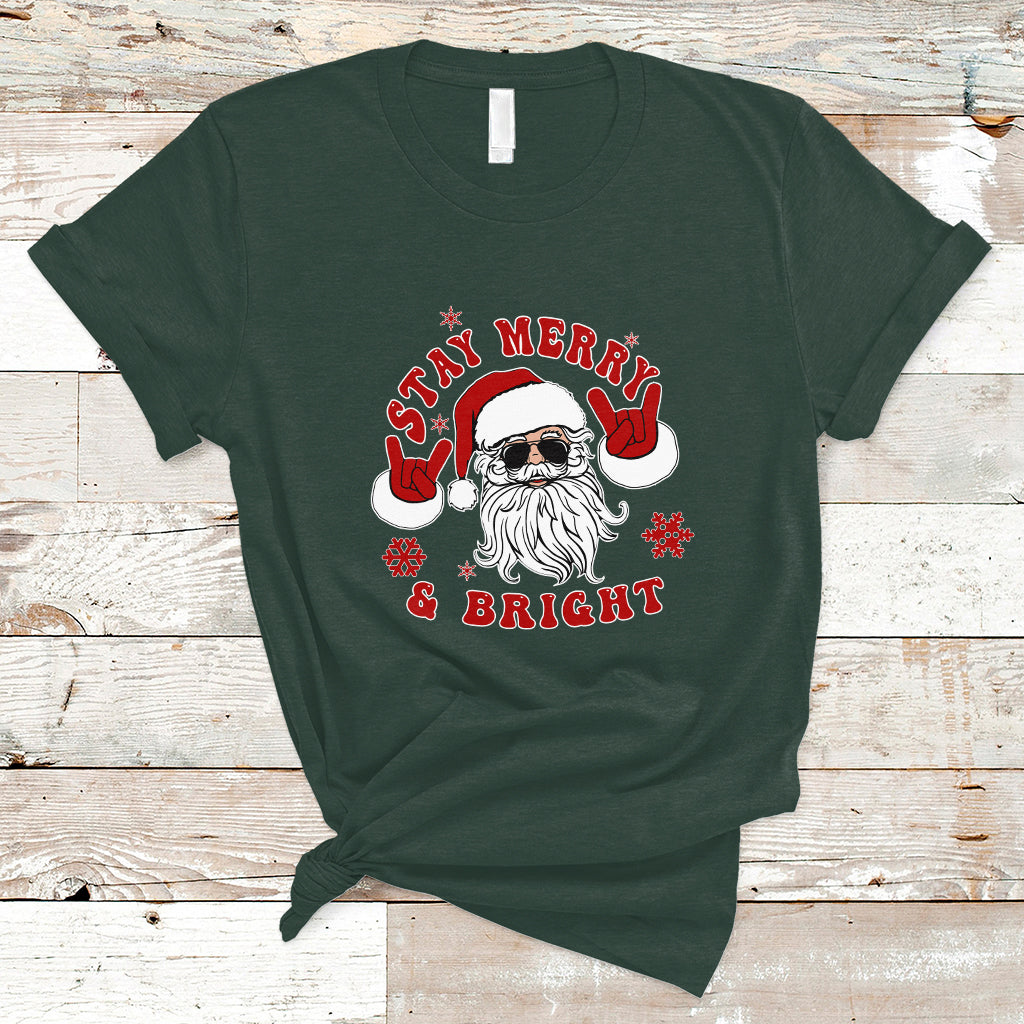 Retro Groovy Stay Merry & Bright Christmas Cute Santa Claus T Shirt - Wonder Print Shop