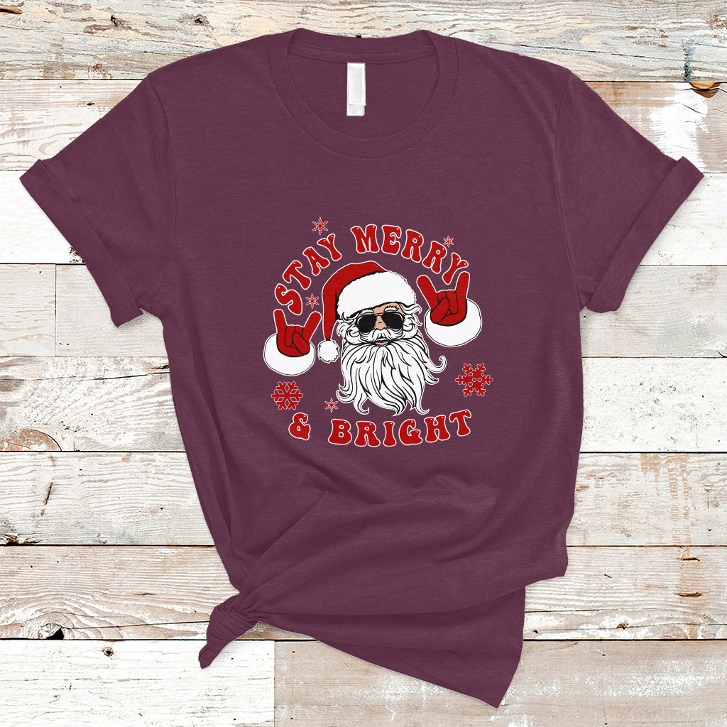 Retro Groovy Stay Merry & Bright Christmas Cute Santa Claus T Shirt - Wonder Print Shop