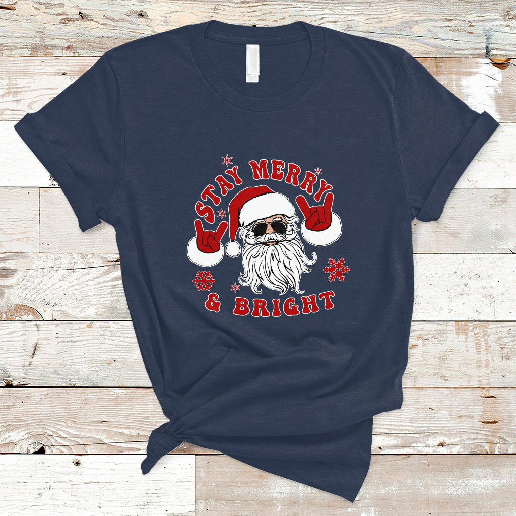 Retro Groovy Stay Merry & Bright Christmas Cute Santa Claus T Shirt - Wonder Print Shop