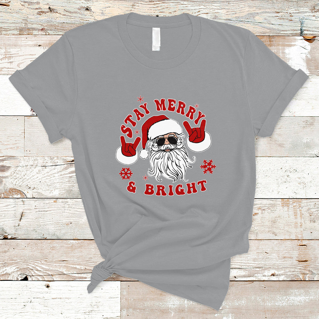 Retro Groovy Stay Merry & Bright Christmas Cute Santa Claus T Shirt - Wonder Print Shop