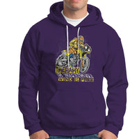 Purple motorcycle hoodie with motorcycle graphic print and hood drawstrings, kangaroo pocket
