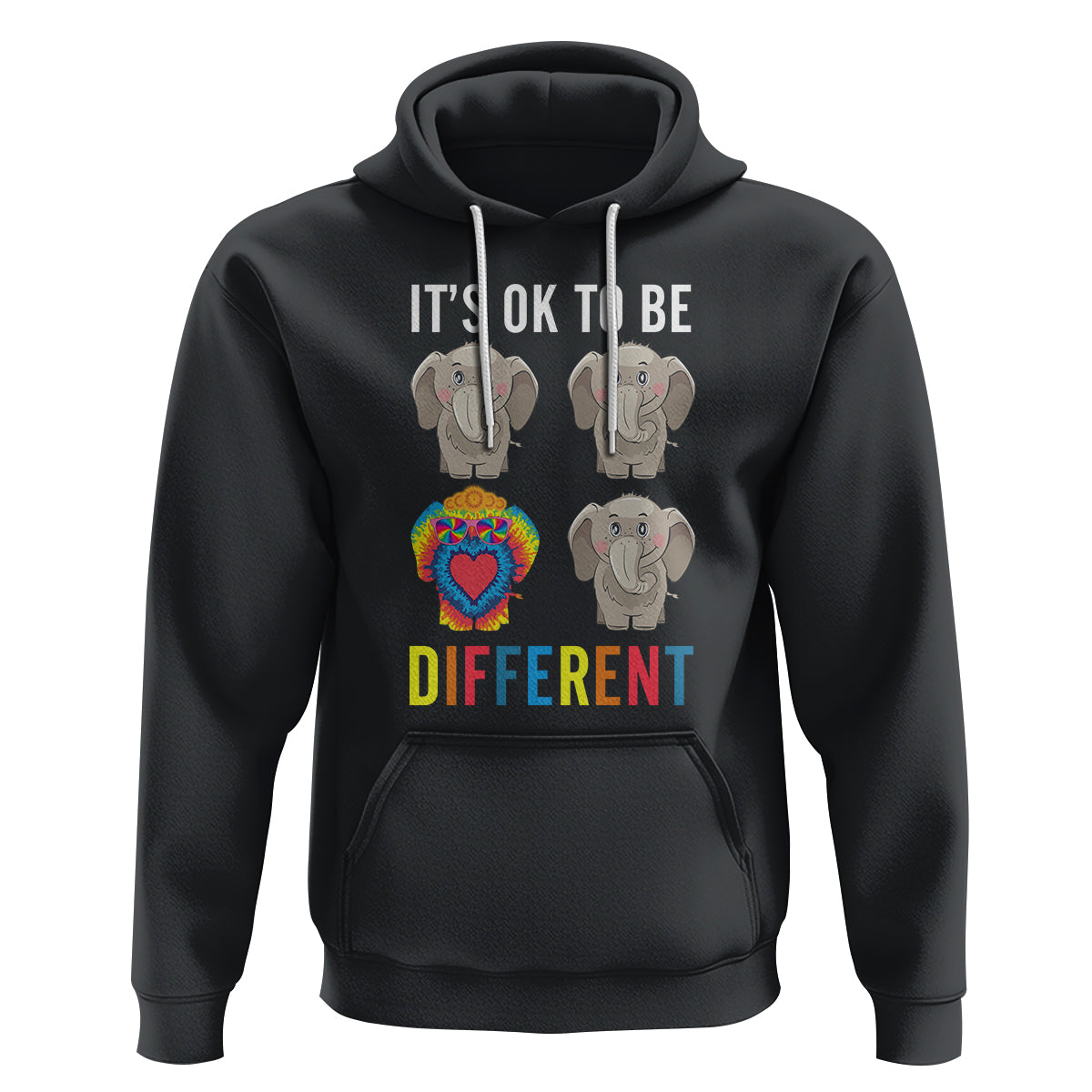 Autism Acceptance Hoodie It's Ok To Be Different Tie Dye Elephant Hippy Style - Wonder Print Shop