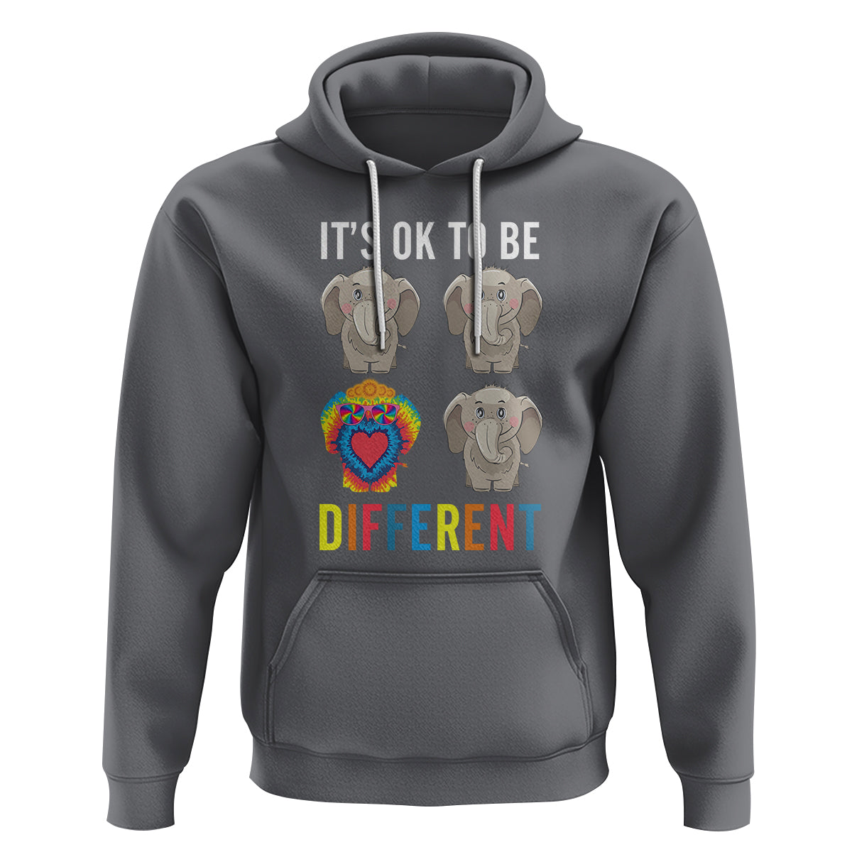 Autism Acceptance Hoodie It's Ok To Be Different Tie Dye Elephant Hippy Style - Wonder Print Shop