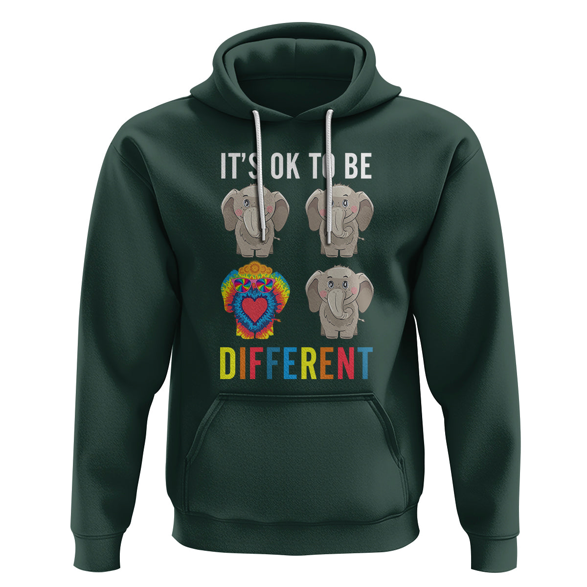 Autism Acceptance Hoodie It's Ok To Be Different Tie Dye Elephant Hippy Style - Wonder Print Shop