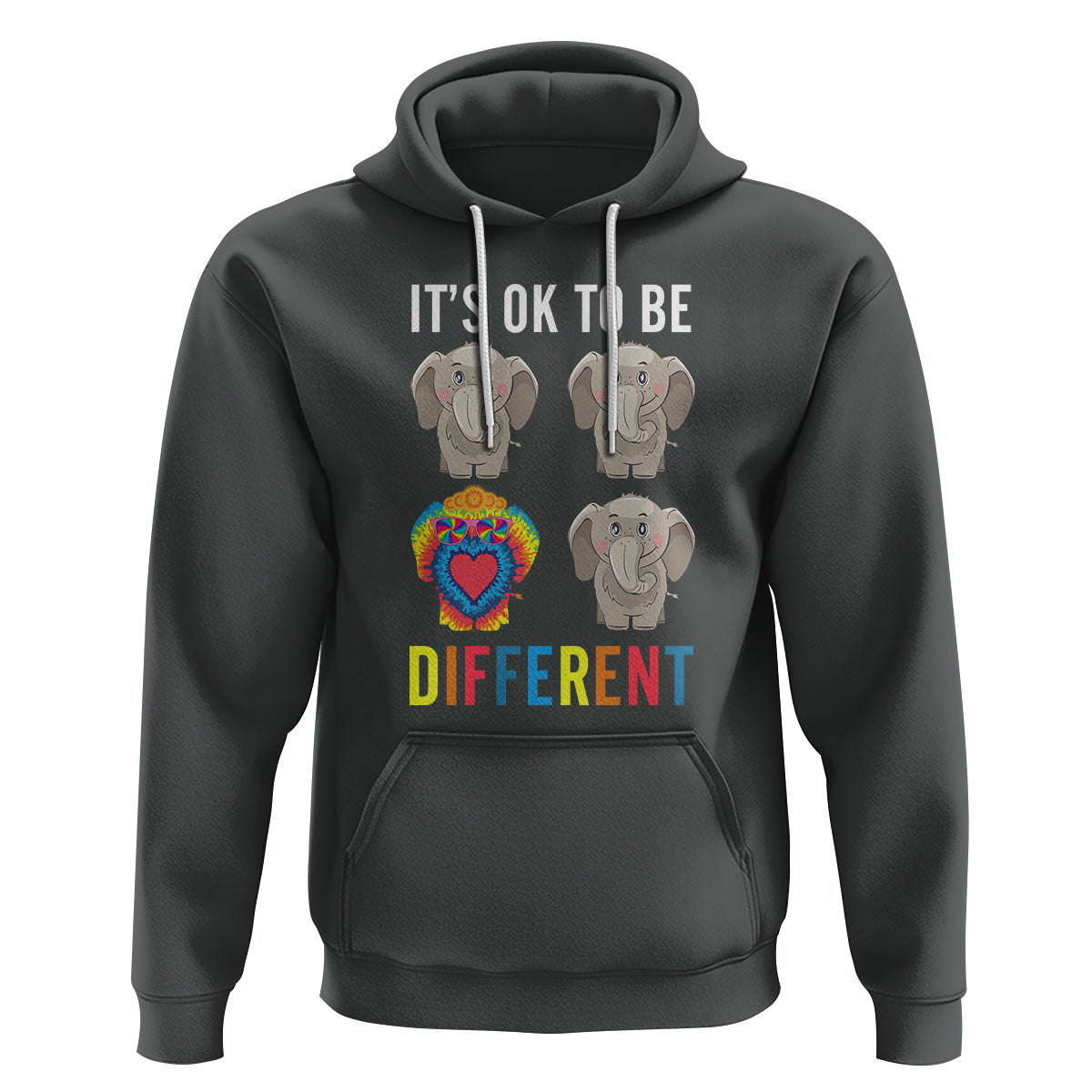 Autism Acceptance Hoodie It's Ok To Be Different Tie Dye Elephant Hippy Style - Wonder Print Shop