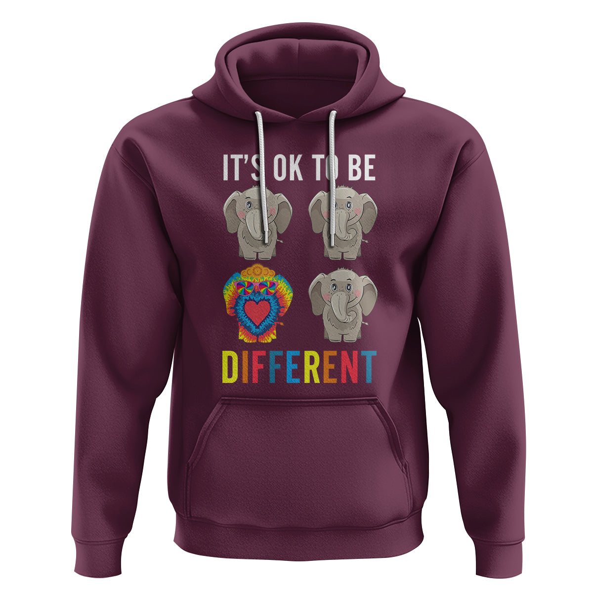 Autism Acceptance Hoodie It's Ok To Be Different Tie Dye Elephant Hippy Style - Wonder Print Shop