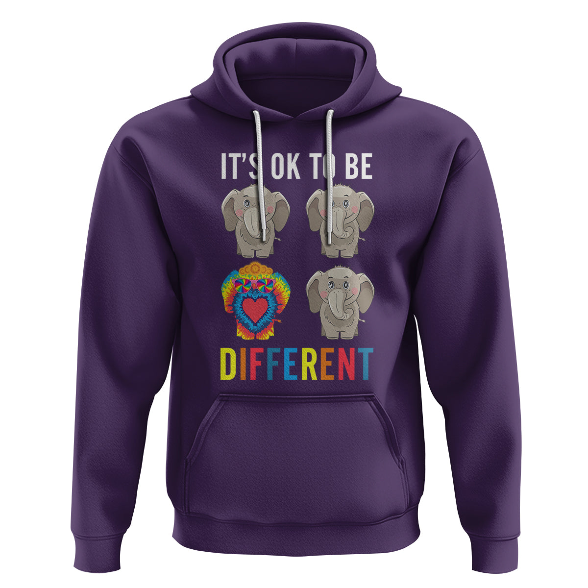 Autism Acceptance Hoodie It's Ok To Be Different Tie Dye Elephant Hippy Style - Wonder Print Shop